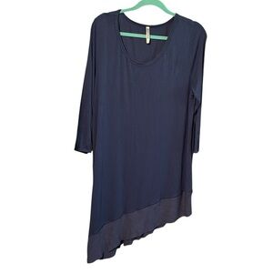 Monoreno size large slate blue long sleeve tee shirt asymmetrical hem 3/4 sleeve